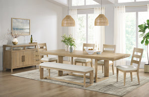 English Elm Wallace & Bay - Brown Trestle Table with Leaf – Contemporary Light Brown Wood Dining Table 80–104" Extendable, Easy-Care Elegance B361P384400