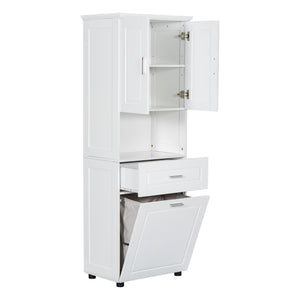 English Elm Tall Bathroom Cabinet with Tilt-Out Laundry Hamper, Adjustable Shelves, Anti-Tip Design & Large Storage White WF323481AAK