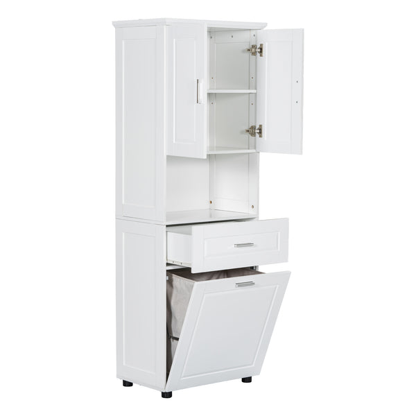 English Elm Tall Bathroom Cabinet with Tilt-Out Laundry Hamper, Adjustable Shelves, Anti-Tip Design & Large Storage White WF323481AAK
