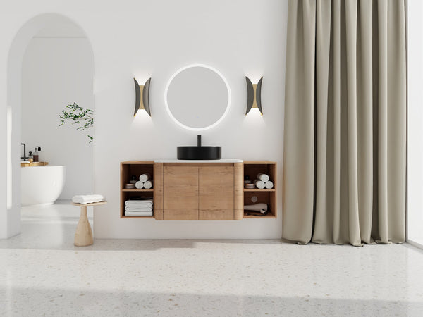 English Elm 54'' Wall-Mounted Bathroom Vanity With Elegant Ceramic Sink, Soft-Close Doors & Ample Storage Shelves W999S00415