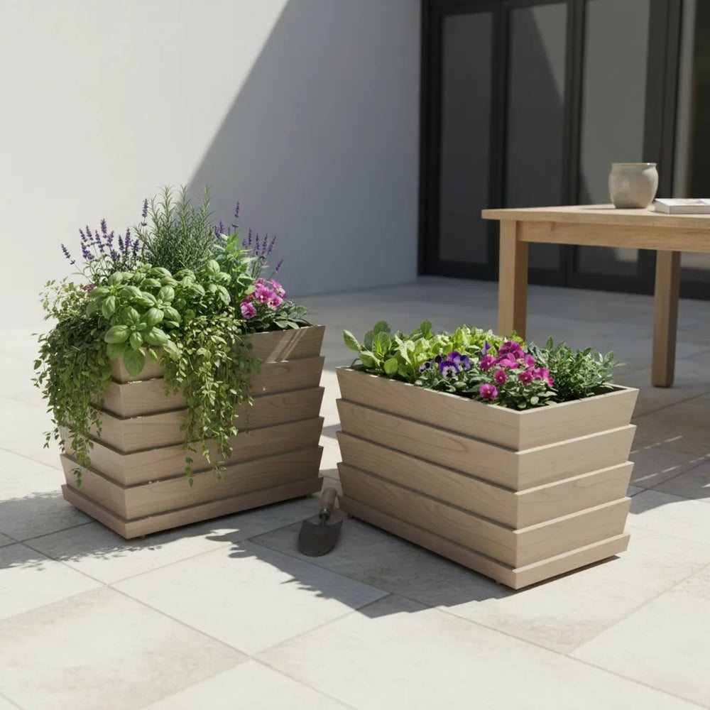 English Elm Rectanglar Aluminum Ridge Box Planter Ash Brown Powder Coat Patio Deck Herb Garden B2755P462210