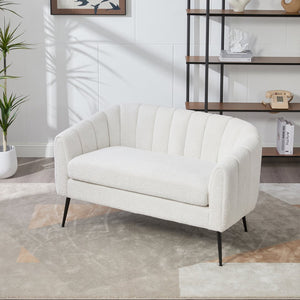 English Elm 50.2'' Channel Tufted Chenille Settee Compact Two Seat Sofa with Metal Legs Ivory W3118P397104