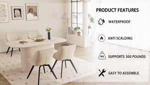 English Elm 63" Modern Cream Mdf Dining Table Set With 4 Pu Chairs, Black Metal Legs - Stylish & Durable Design! W2189S00680