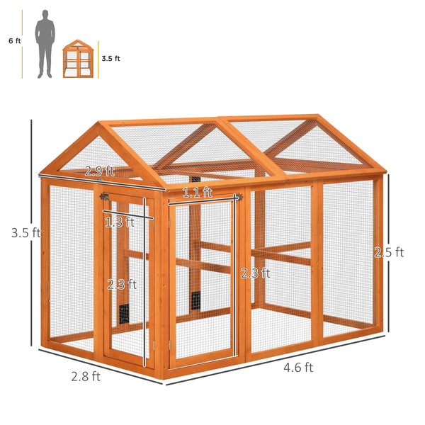 English Elm Pawhut Fir Wood Outdoor Chicken Run with Perches Wire Mesh Modular Backyard Coop W2225P217059