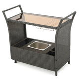 Christopher Knight Home® - Noble House - Bahama Outdoor Wicker Bar Cart with Tempered Glass Top