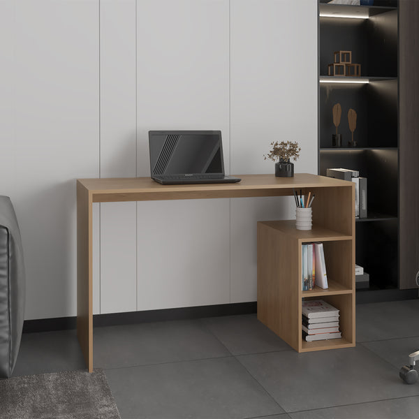 English Elm Computer desk with 3 shelves for home office organization, durable engineered wood, eco-friendly finish Beige 53.15 L x 47.2 W x 3.15 H B097P262378