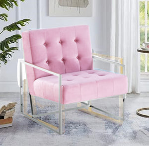 English Elm Living Room Modern Tufted Accent Chair with Chrome Frame, Velvet Upholstery, Mid-Century Comfort Design Pink 33 L x 30 W x 28 H B011P360627