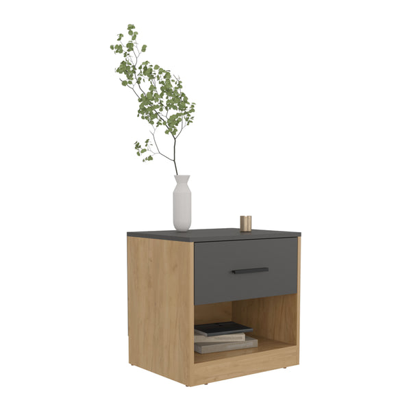 English Elm Nightstand, Compact Engineered Wood Design with Drawer and Open Shelf, Modern Eco-Friendly Finish Natural Wood 25.2 L x 20.87 W x 5.51 H B097P296846