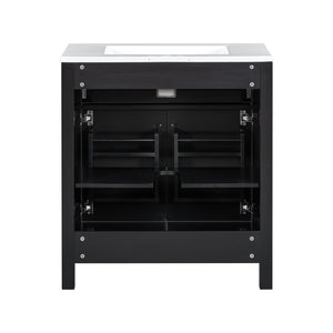 English Elm 30" Modern Bathroom Vanity with Ceramic Sink and Soft-Close Doors, Solid Wood MDF Build, Sleek Handles Black N729P263155B