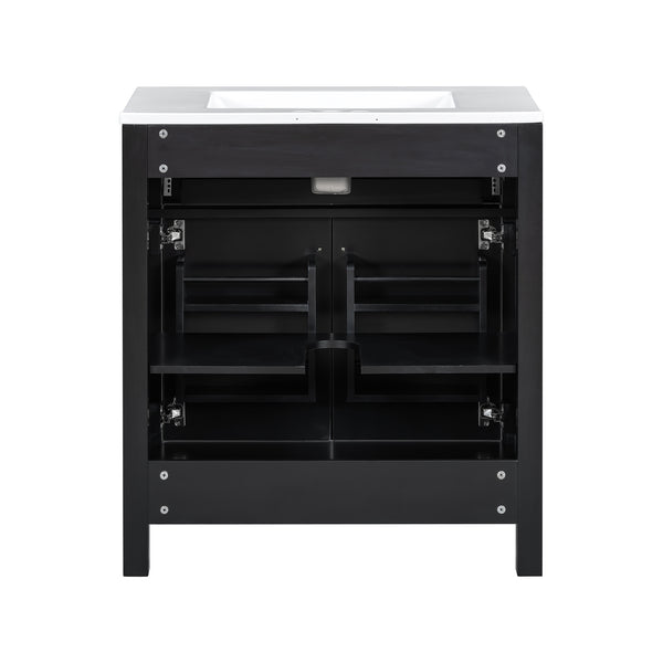 English Elm 30" Modern Bathroom Vanity with Ceramic Sink and Soft-Close Doors, Solid Wood MDF Build, Sleek Handles Black N729P263155B