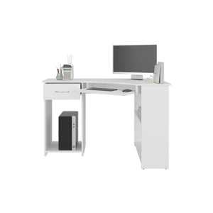 English Elm Jasper Corner Desk with Wraparound L-Workspace and Built-In Side Shelves in Kronos White — Space-Savingporcion B070P378352