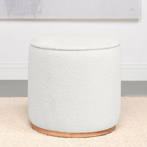English Elm Faux Sheepskin Round Ottoman Plush Ivory Accent Seat with Wood Grain Metal Base B016P384724
