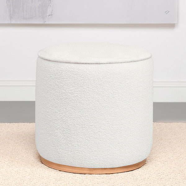English Elm Faux Sheepskin Round Ottoman Plush Ivory Accent Seat with Wood Grain Metal Base B016P384724