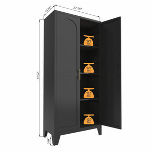 English Elm 61'' Metal Storage Cabinet with 2 Doors and Adjustable Shelves — Spacious Steel Wardrobe for Home & Office Black W3387P306335