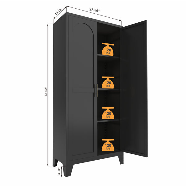 English Elm 61'' Metal Storage Cabinet with 2 Doors and Adjustable Shelves — Spacious Steel Wardrobe for Home & Office Black W3387P306335