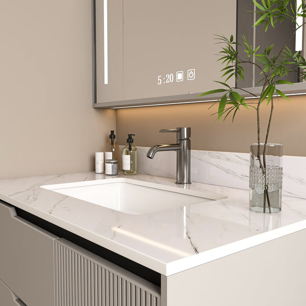 English Elm 37 Inch Marble Vanity Top - Elegant Bianco Carrara With Undermount Sink & 4" Backsplash For Style W2700P194074