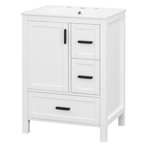 English Elm Modern 24 Inch Bathroom Vanity Solid Wood Cabinet with Ceramic Sink and Soft Close Storage White N729P292859K