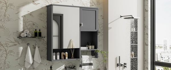 English Elm 29'' Wall Mounted Bathroom Cabinet with Mirror Towel Bar and Adjustable Shelving N710P209440E