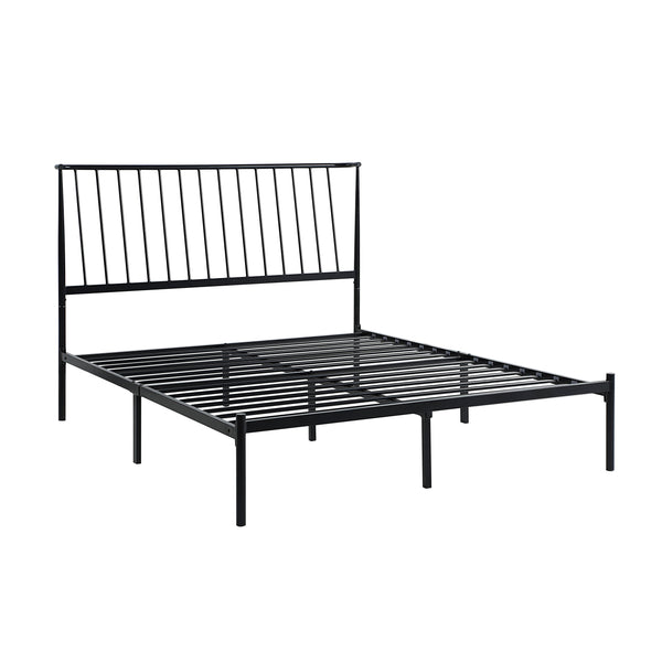 English Elm Metal Queen Platform Bed Matte Powder Coat Angled Headboard Low Profile Frame Black B011P261195