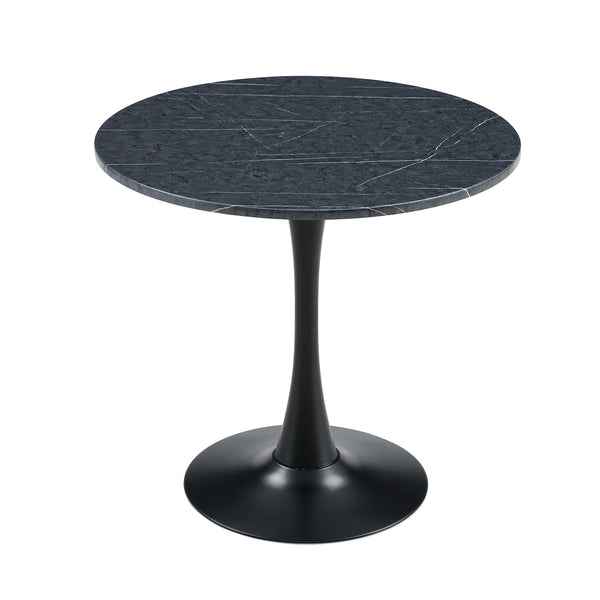 English Elm Round Faux Marble Tulip Pedestal Dining Table Mid Century Modern for Small Bistro Spaces Black+Gery W2920P405346