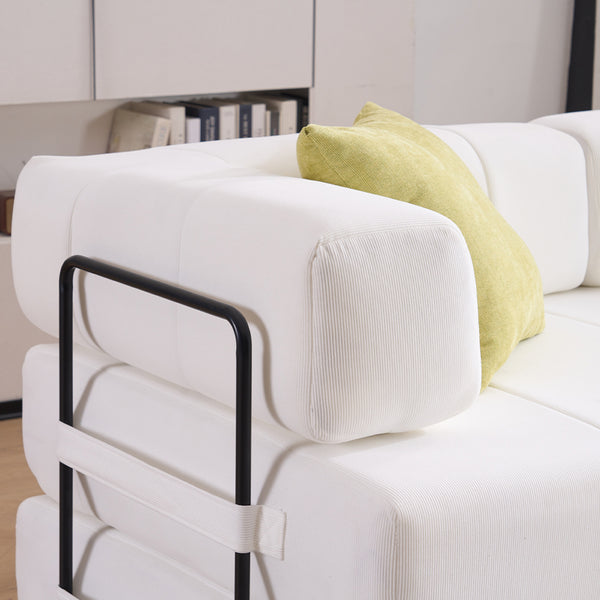 English Elm Folding Sofa Bed with Corduroy Cover, 78.5" Convertible Futon Couch, No-Assembly Foam Spring Mattress, Compact Sleeper for Living Room Beige W2915P276679