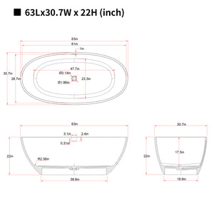 English Elm 63'' Freestanding Stone Resin Soaking Tub Spa Bath with Ergonomic Design W2753P416679