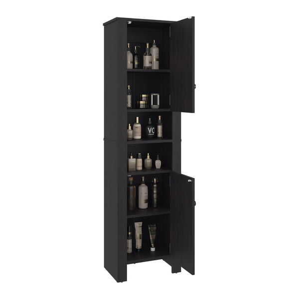 English Elm Vanessa Tall Bathroom Cabinet with Melamine Finish, Black Freestanding Organizer for Tight Spaces B200P374502