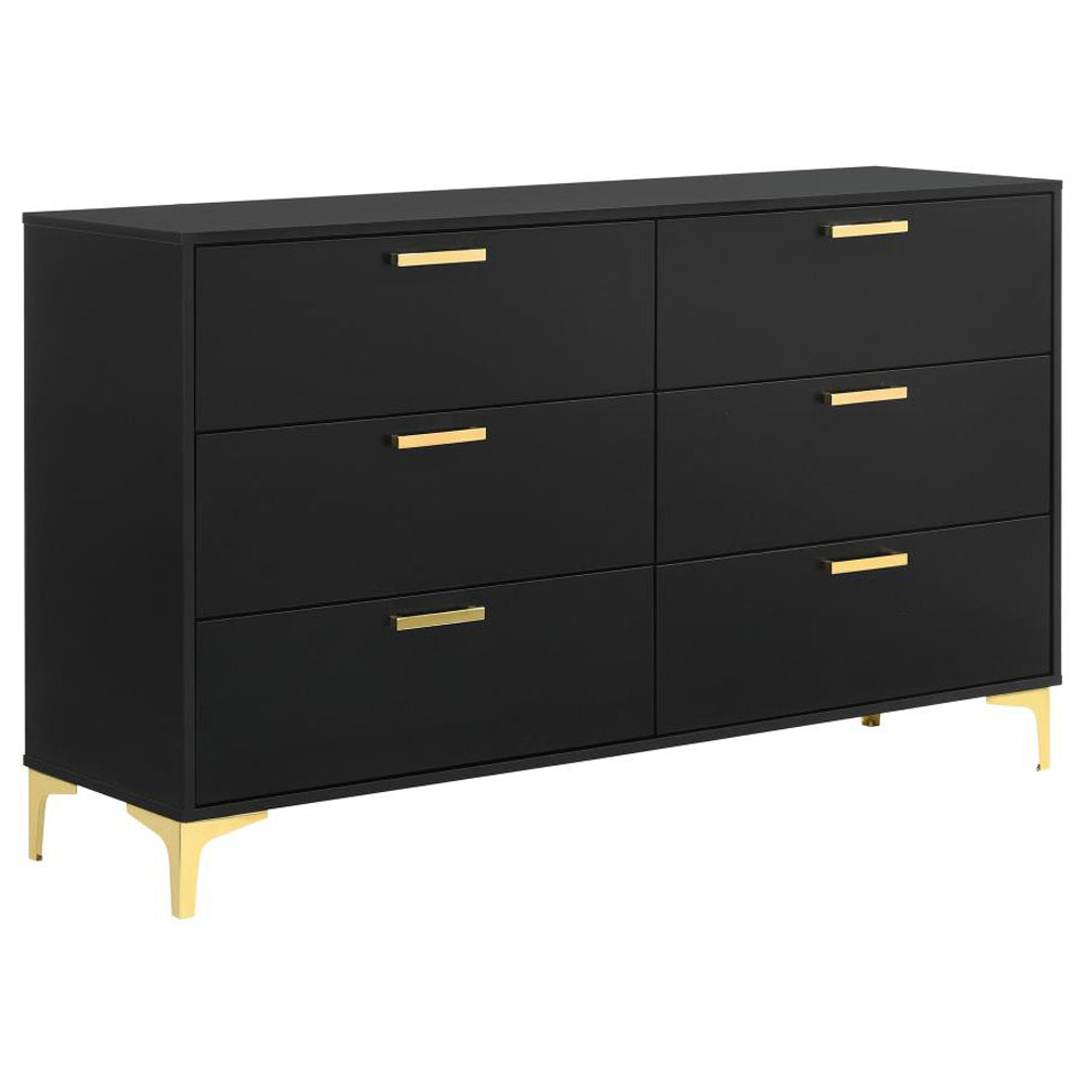 English Elm Lexie Black Velvet 3-Piece Glam Bedroom Set With Gold Accents - King Size Elegance & Storage B062S01187