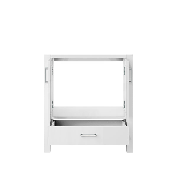 English Elm White Bath Vanity 30" W x 22" D — Solid Wood E0 Plywood, Soft-Close Drawer, Open Shelf, Fully Assembled B2731P258772
