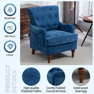 English Elm Accent Club Chair Chenille Upholstered with Spring Cushion Retro Wooden Legs Bedroom W3042P262910