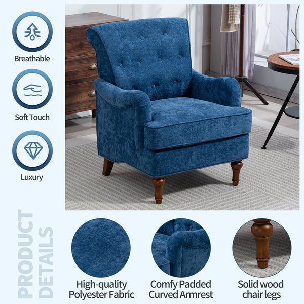English Elm Accent Club Chair Chenille Upholstered with Spring Cushion Retro Wooden Legs Bedroom W3042P262910