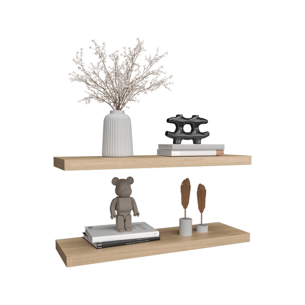 English Elm Floating Shelves - Modern Light Pine Design, 2 Durable Shelves For Stylish Storage & Display Solutions B097P250925
