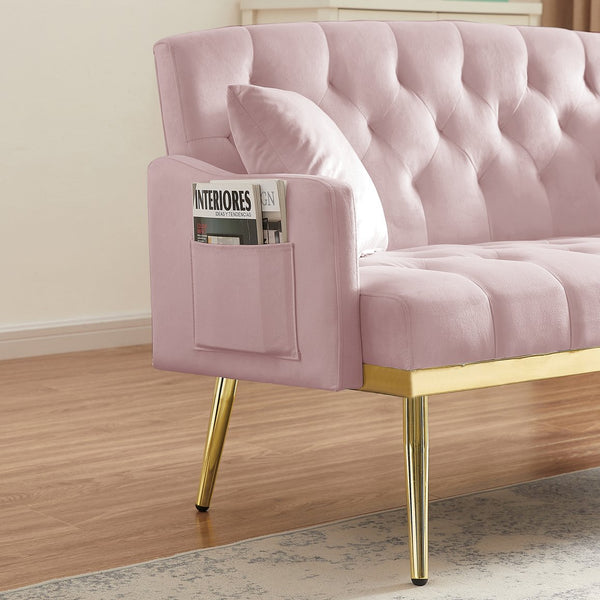 English Elm Pink Velvet Tufted Loveseat with Gold Legs Glam Studio Bedroom Compact Sofa W3985P435507