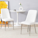 English Elm 2 Modern Dining Chairs, Smooth Pu Leather Backrest and Silver-Toned Metal Legs For A Comfortable Home Experience For Kitchens, Bedrooms and Offices.