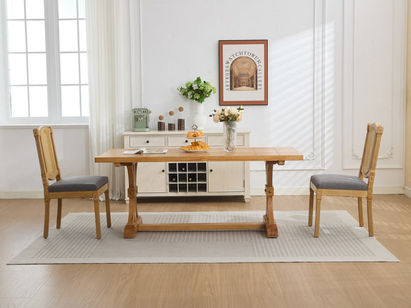 English Elm Full Solid wood rattan-back dining chair with breathable matte linen cushion, high-resilience foam comfort W1143P384365 W1143P384365