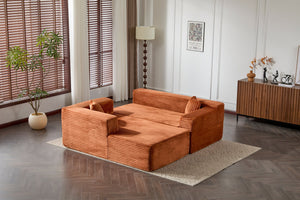 English Elm Compression Modular Sectional Sofa With Deep Chaise, Soft Corduroy L-Shaped Couch For Modern Living W3723S00005