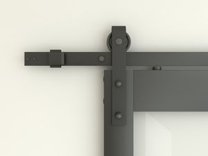 English Elm 30 in Matte Black Steel Sliding Barn Door Frosted Glass Privacy Panel with Hardware B2763P483211