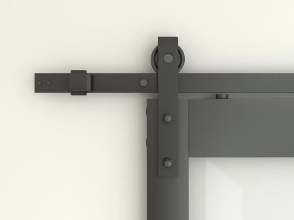 English Elm 30 in Matte Black Steel Sliding Barn Door Frosted Glass Privacy Panel with Hardware Black B2763P483210