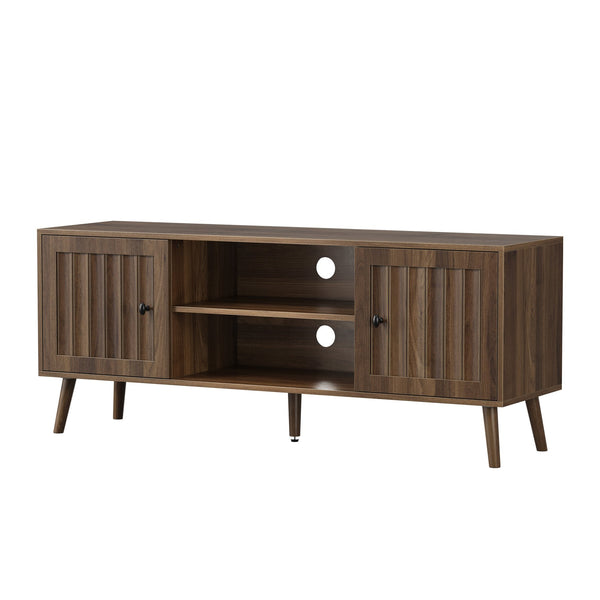 English Elm 55-inch Mid-century Media Console with Louvered Doors and Solid Wood Legs for Living Room W1706P465297