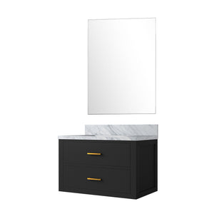 English Elm Black Single Bath Vanity With Carrara Marble Countertop & Mirror - Modern Space-Saving Elegance B2731S01428