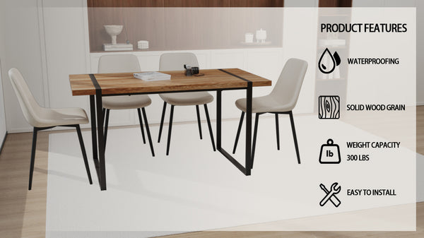 English Elm 59" Modern Mdf Wood Dining Table Set With 3 Suede Chairs, Stylish Rustic Industrial Design, Easy Assembly W2189S00182