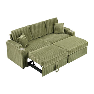 English Elm The 30-inch green corduroy footstool with memory foam, spring wrap cushion, easy assembly, durable comfort W3356P324087