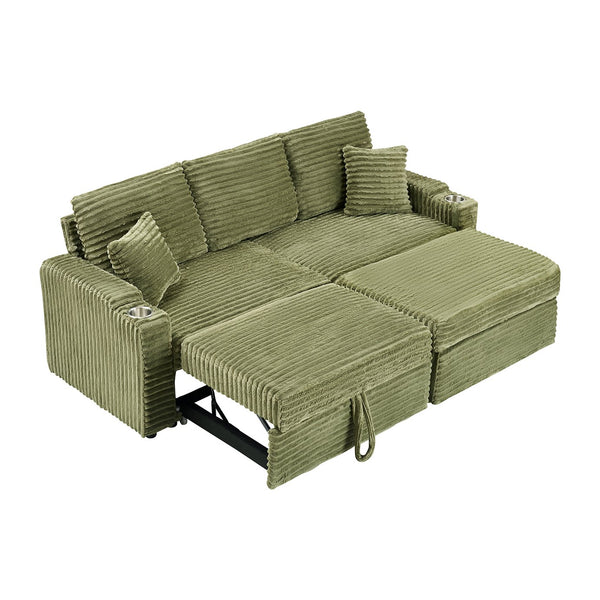 English Elm The 30-inch green corduroy footstool with memory foam, spring wrap cushion, easy assembly, durable comfort W3356P324087