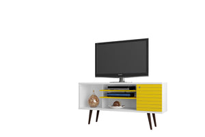 English Elm Liberty 53" Mid-Century Modern Tv Stand In White & Vibrant Yellow With Smart Storage Solutions B365P398338