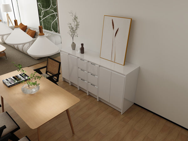 English Elm 72" Modular Freestanding Cabinet Glossy White Plywood Soft Close Bathroom Storage W999S00522