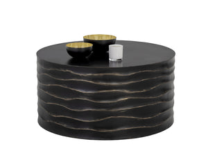 Sunpan Corey Round Coffee Table - Handcrafted Concrete with Brass Accents for Stylish Indoor & Outdoor Spaces Large - 32W x 32D x 16H