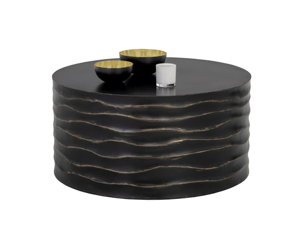 Sunpan Corey Round Coffee Table - Handcrafted Concrete with Brass Accents for Stylish Indoor & Outdoor Spaces Large - 32W x 32D x 16H