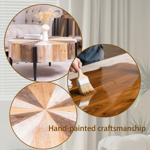 English Elm Rustic Flower Shaped Wood Coffee Table with Metal Legs Distressed Finish Living Room W2729P353716