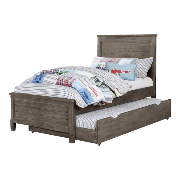 English Elm Transitional Twin Bed with Trundle Warm Gray Wood Grain Paneled Headboard Guest Room B2741S00851