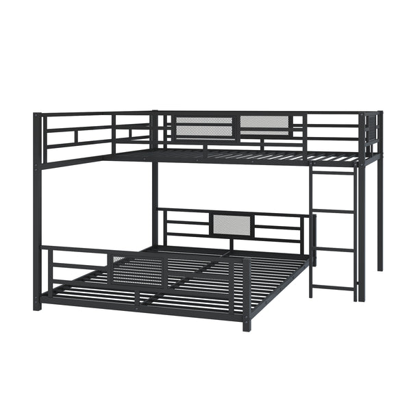 English Elm L-shaped Metal Twin over Full Bunk Bed with Durable Steel Frame, Space-Saving Design and Kid-Friendly Safety Features Black N709P196510B